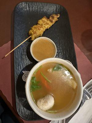 Tom yum soup and skewer