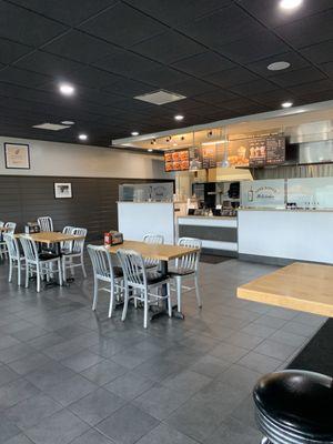 Counter, grill and seating area