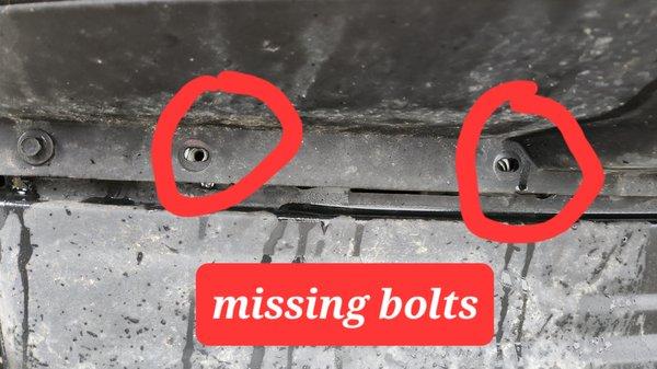 2 missing bolts on air dam.