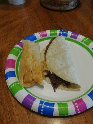 Tamale , Barbacoa, fresh Tortilla