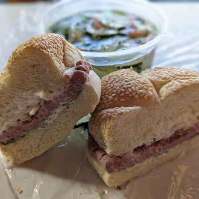 Liverwurst Sandwich and Cucumber Salad