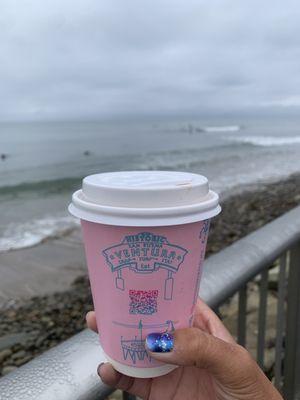 Views with the drink, cute pink cups!