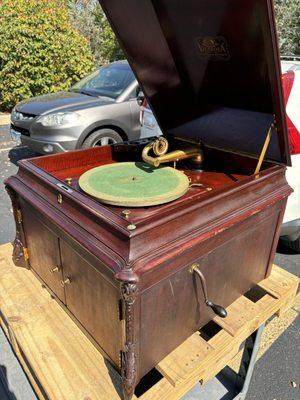 1909 Victrola Talking Machine including the crank that Steve had to recreate