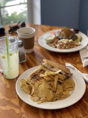 Pineapple Basil Infused Lemonade, Hot coffee - Small, Cubano Sandwich, Salt and Pepper Chips, Black bean burger, Marinated Chickpeas.