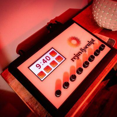 Precision meets relaxation--our state-of-the-art control panel ensures a tailored red light therapy session for every guest.