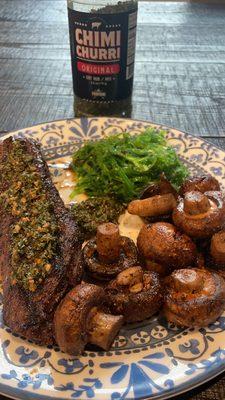 Wagyu teres major, mushrooms, seaweed salad with chimi