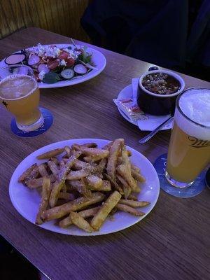 Garlic Parm Fries, Shepard's Pie Soup and Organic Greens Salad