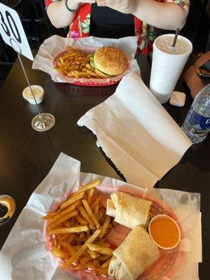 Tequila lime grilled chicken wrap and buffalo grilled chicken sandwich.