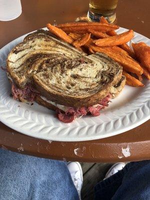 Beef Brisket Ruben with Sweet Potato  Fries!