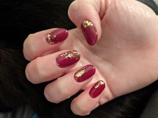 Dip manicure with gold leaf