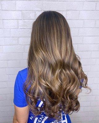 Base retouch, balayage and haircut