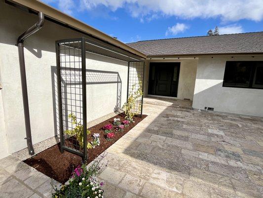 Corsica flagstones front entrance plants mulch and drip system Los Altos California project