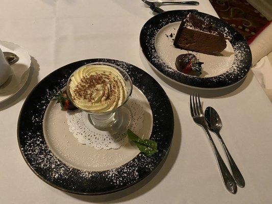 Tiramisu and chocolate mousse