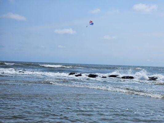 Parasailing over the ocean