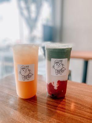 Strawberry/Matcha Latte and Mango Green Tea