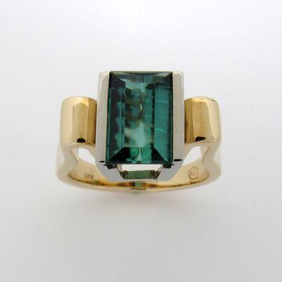 14 Karat Two Tone Green Tourmaline Ring