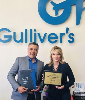 Funjet Vacations /ALG presenting us with a top sales award for 2018-19, thank you !