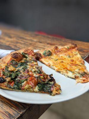 Market Veggie on left, Margherita on right - New York slices @bilalandjesseatfood