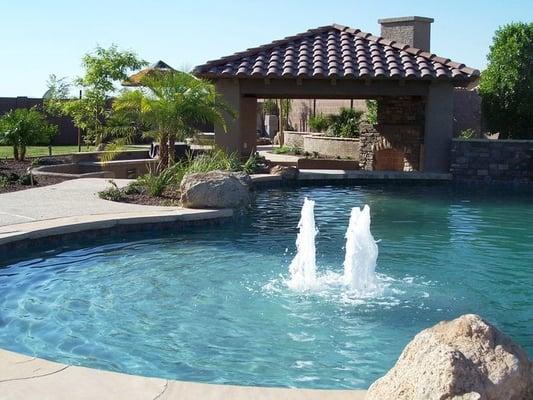 Chandler Pool with ramada and swim up bar, barbecue and fireplace