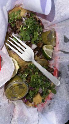 Steak tacos with onion + cilantro