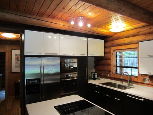 Modern IKEA Kitchen in a log cabin