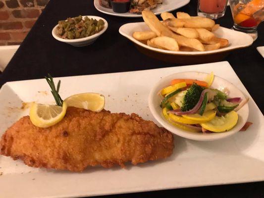 Fried catfish with vegetable medley