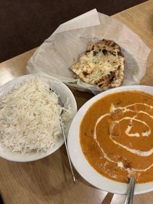 Paneer Butter Masala, Rice, Garlic Naan Bread