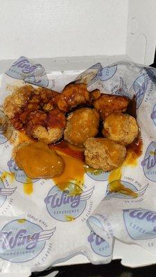 Boneless wings. 2 different sauces thrown together.