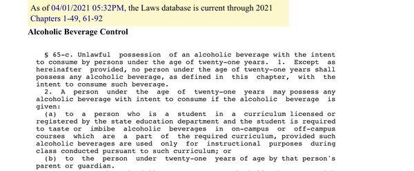 NYS Law as per ABC.