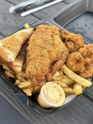 Catfish and Shrimp Platter with Cajun Fries