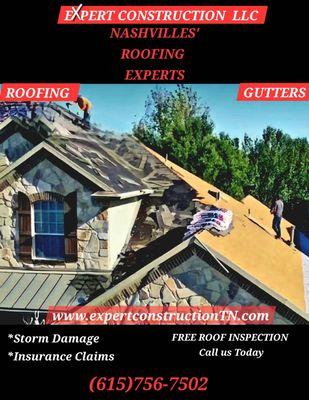 Roof Leak? Missing Shingles?  Storm Damage? Need a new Roof? Call us TODAY (615)756-7502