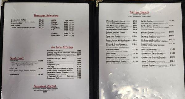 Menu with prices as of 10/19/24