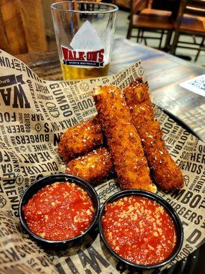 July 2021: Mozzarella Logs @ $10.25-- hand rolled in Panko each morning. EXCELLENT. (Bud Pint $4)