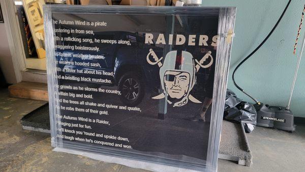 52 x 62 raiders blanket picture frame with plexiglass