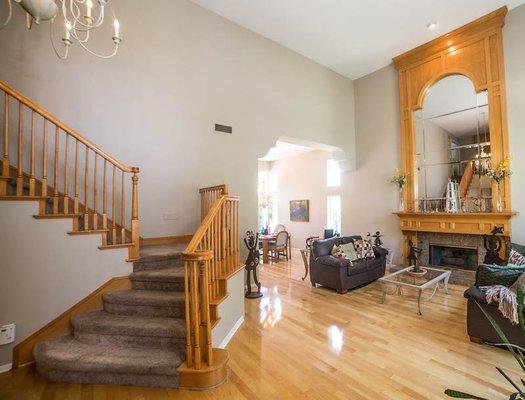 Stairway and Living Room (painted stair wall to match living room wall, all baseboards, 2 door frames)