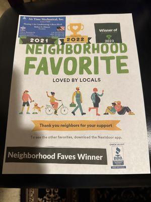 Three years in a row neiborhood favorite