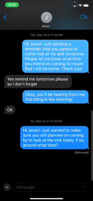 These are the messages exchanged between Jason and I. As you can see here, I had to repeatedly reach out to him.