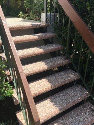 7 precast steps replaced, exactly matching the color and style of the steps being replaced.