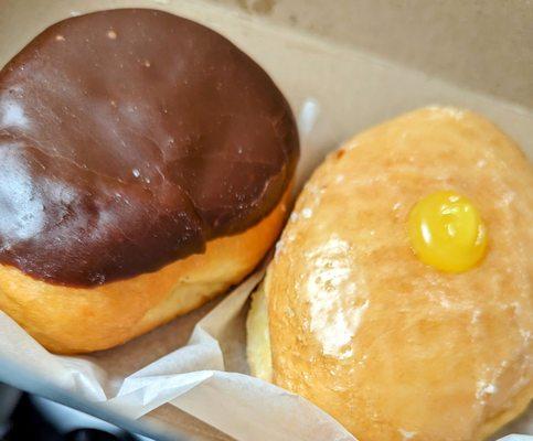 Glazed lemon-filled and chocolate iced custard-filledJust the best donuts in STL!!