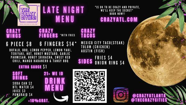 Late Menu!! At crazyATL.com