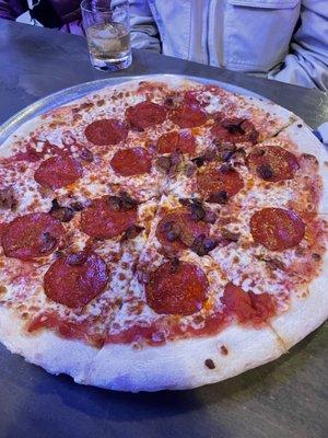 Pepperoni pizza with bacon