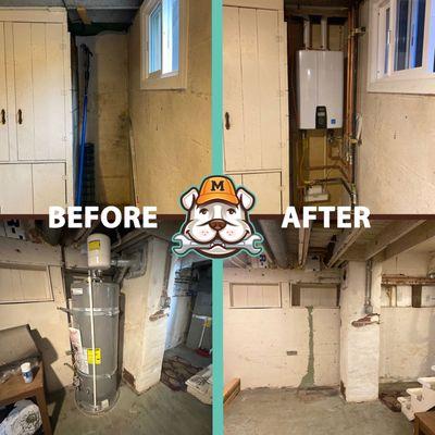 Before and after installing a tankless water heater