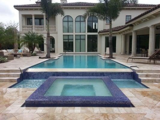 We offer complete Pool and spa renovations , hardscape design and build , water features and fire pits.