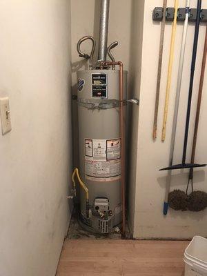 Managed to fit this 40 gal on water heater in a very tight space.