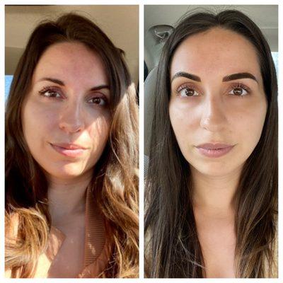 Right before my first microblading appointment, and right after the touch up. Brows make such a huge impact on your face!