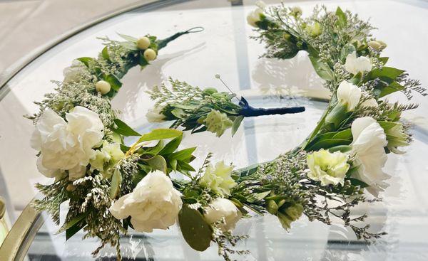 Simple and Sweet Wedding Crown and Boutonnierre!