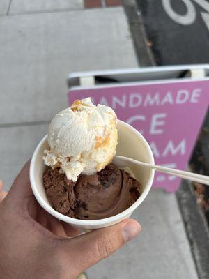 Peach crisp and chocolate brownie