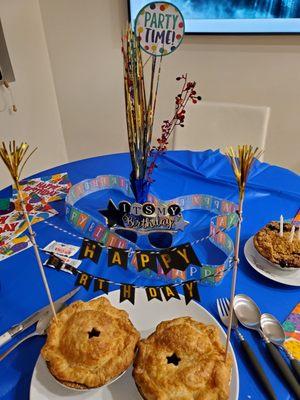 Apple and Blueberry Mini Pies for Birthday Celebration.  Great pies!