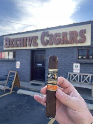 Front of store and one of the cigars from apostate