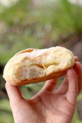 Inside of Cream Melon ($2.45) - melon Pan with vanilla cream filling. Really good, top cookie crust was light and flaky